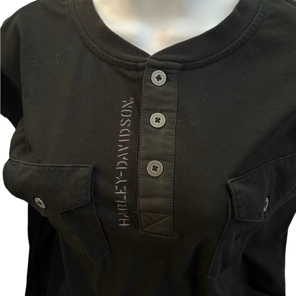 Harley Davidson Ladies Black Long Sleeve Pull-over Crew Neck Quarter Button S/Lg - Picture 4 of 9